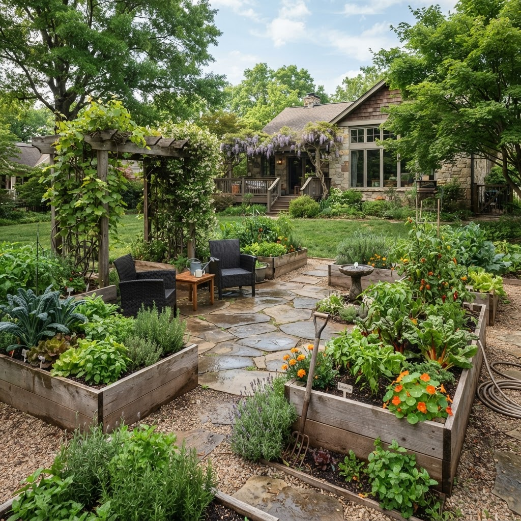 Edible Patio — a completed edible landscaping garden space