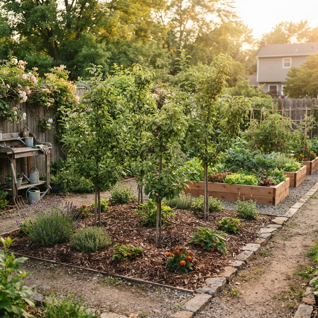 Backyard Orchard — a completed fruit trees garden space